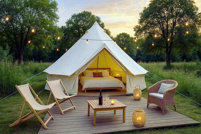 Glamping bij zonsondergang